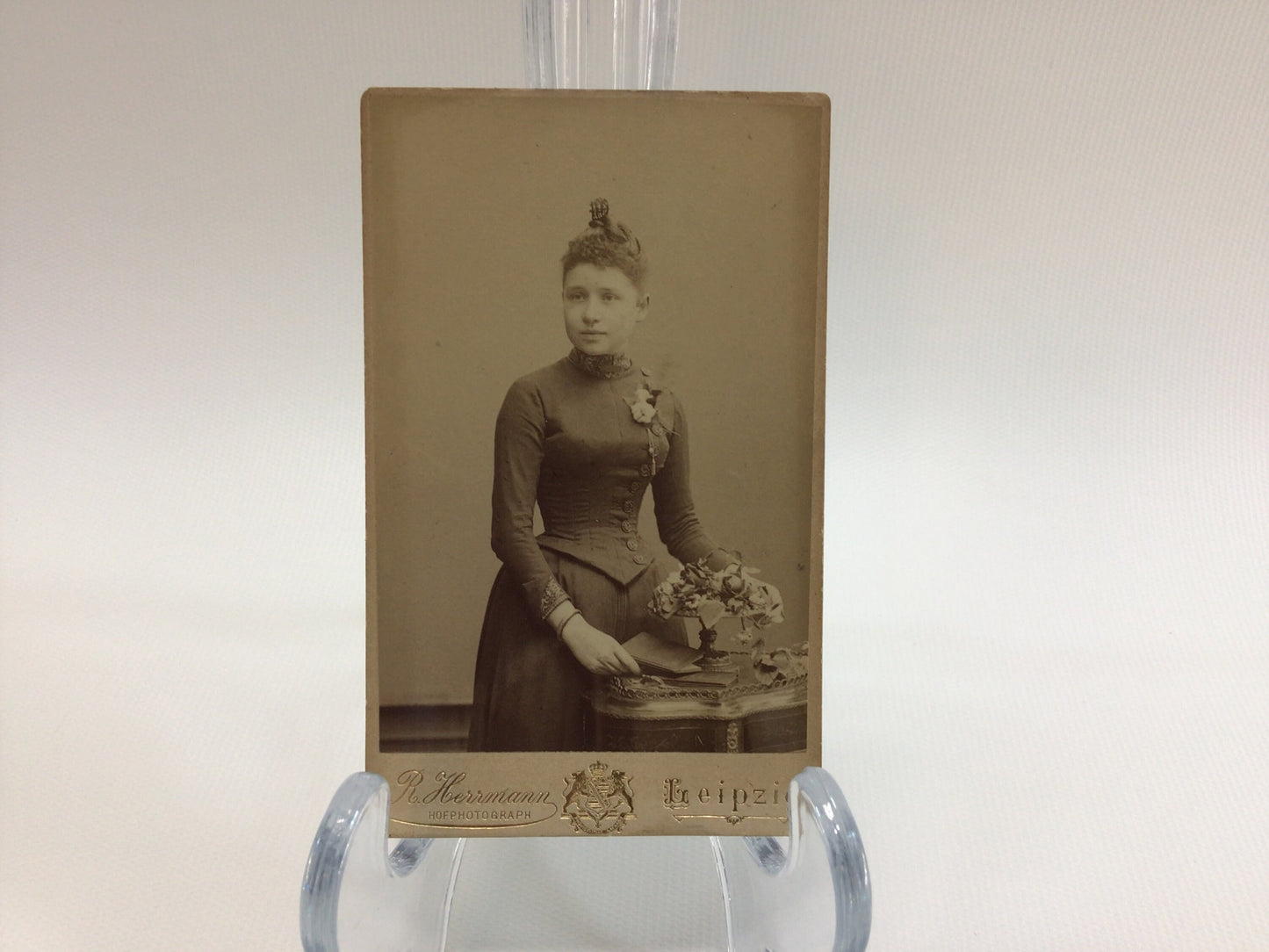 Antique CDV Cabinet Card Photograph 1891 Sepia Tone Young Woman Victorian Gerhardt German Family Genealogy Album 2.5" x 4" Photo