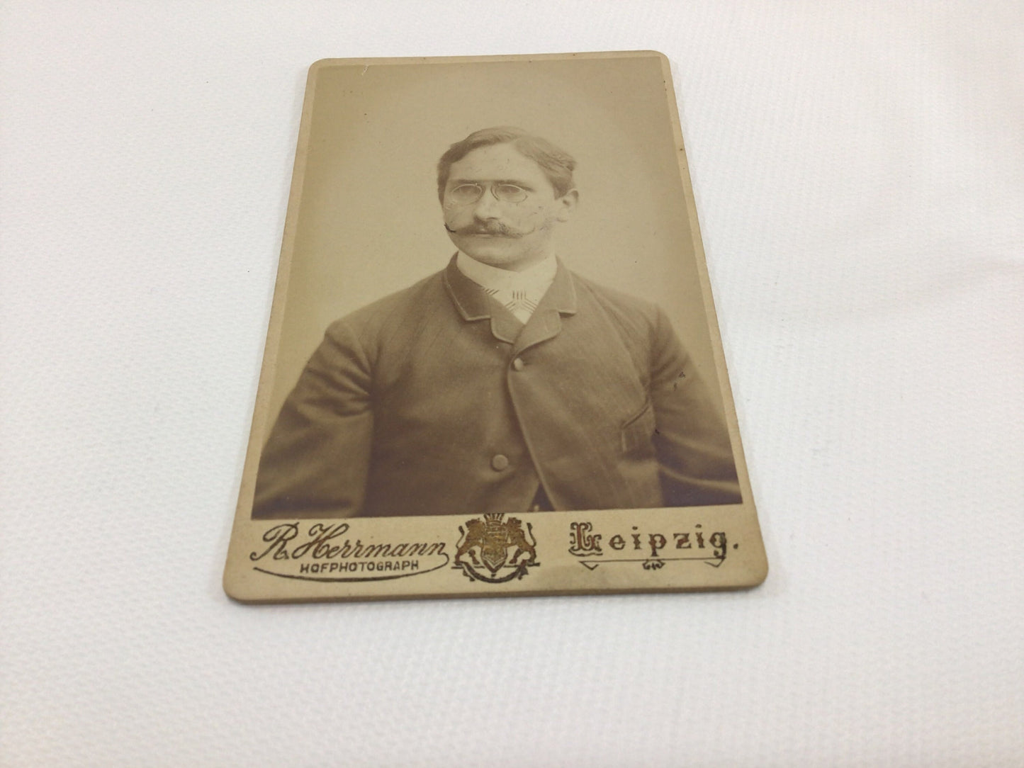 Antique CDV Cabinet Card Photograph 1891 Young Man Handlebar Moustache Victorian Gerhardt Family Album 2.5" x 4" Photo