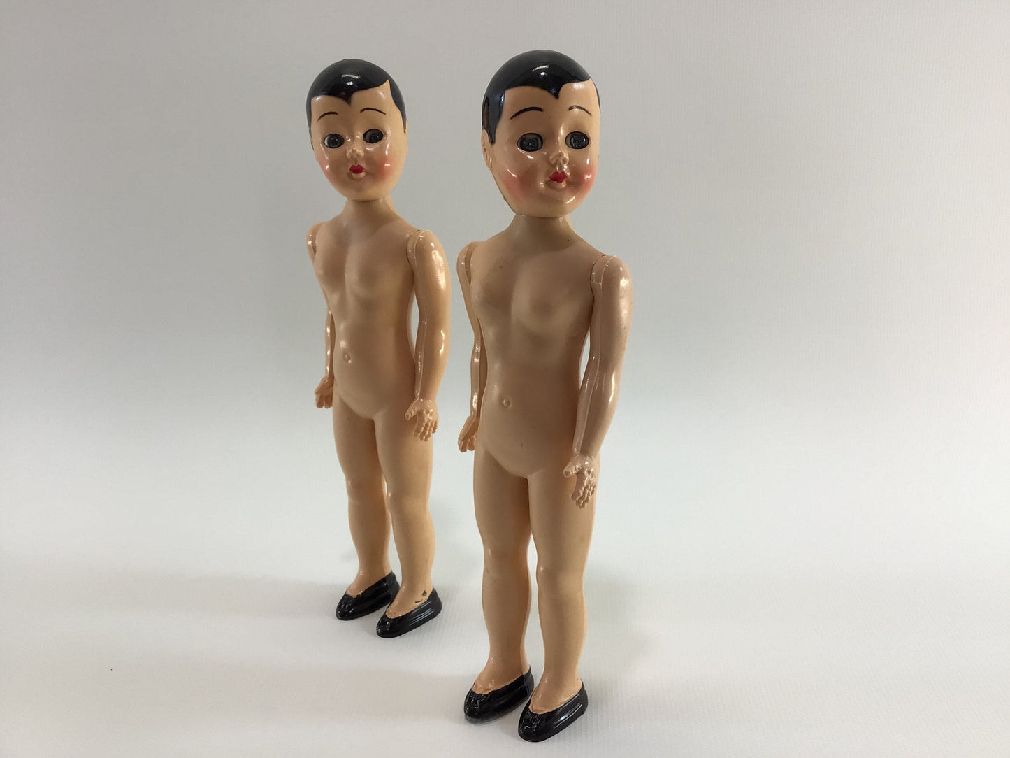 1950's Doll Vintage Lingerie Lou Dolls Pair of Two Painted On Black Hair Sleepy Eyes Black Bow Painted on Shoes Dress Me Movable Head Arms