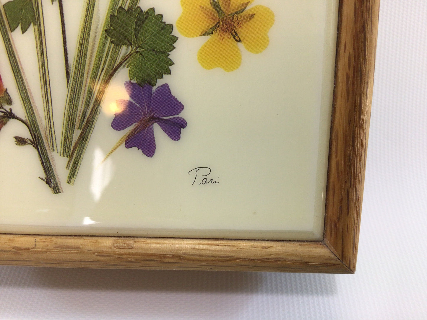 Wild Flowers Tiled Wooden Jewelry Trinket Box Vintage Table Vanity Storage Container Red Felt Lined Hardwood Yellow Purple Pansies