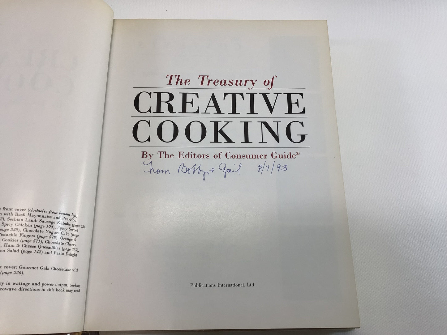 Cookbook The Treasury of Creative Cooking Copyright 1992 Hardcover Vintage Recipes