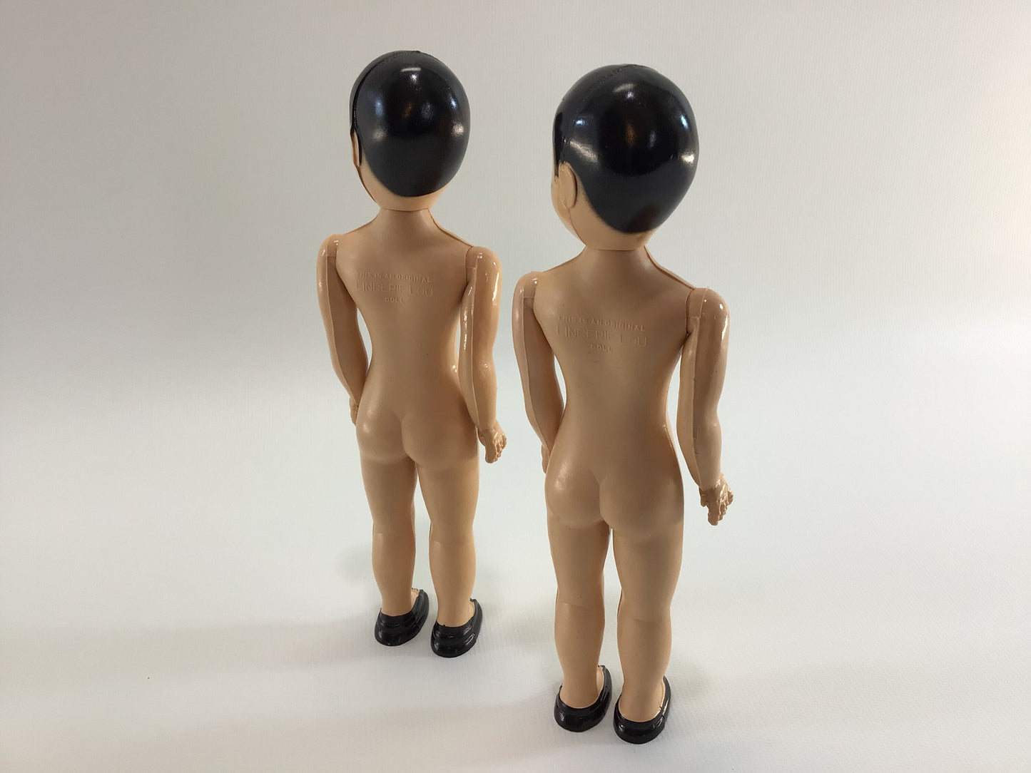1950's Doll Vintage Lingerie Lou Dolls Pair of Two Painted On Black Hair Sleepy Eyes Black Bow Painted on Shoes Dress Me Movable Head Arms
