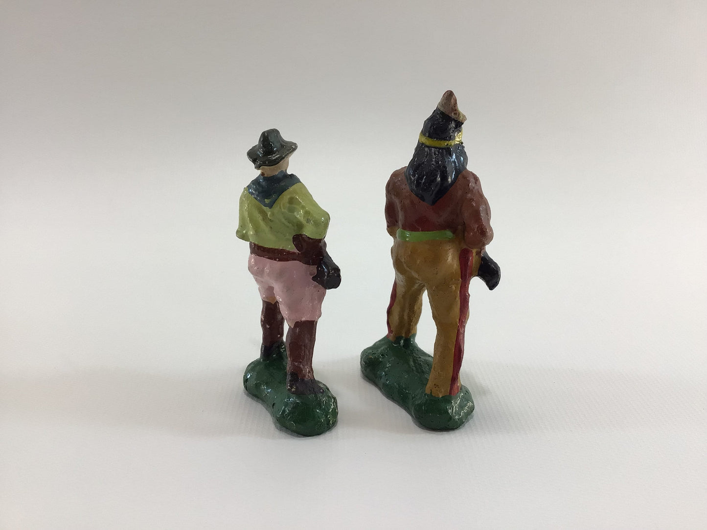 Vintage Western 3" Toy Figurines Cowboy and Native American with Rifles Paper Mache Construction Made in Japan