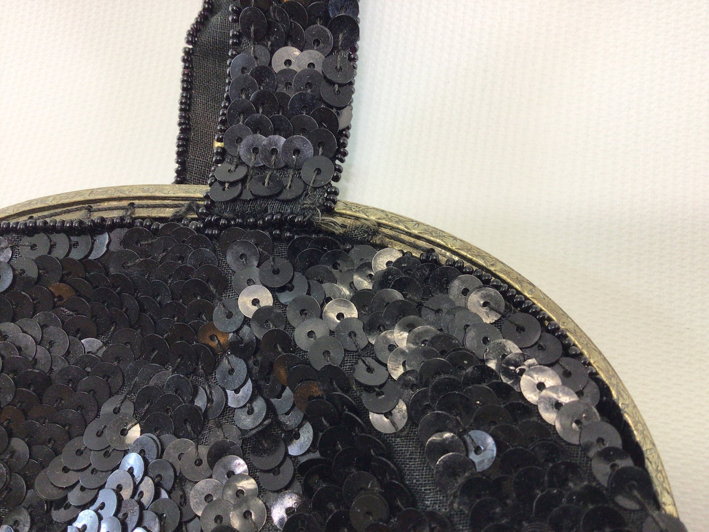 Vintage Black Sequin Handbag Clutch Purse Antique Flapper era Evening Fashion Accessory