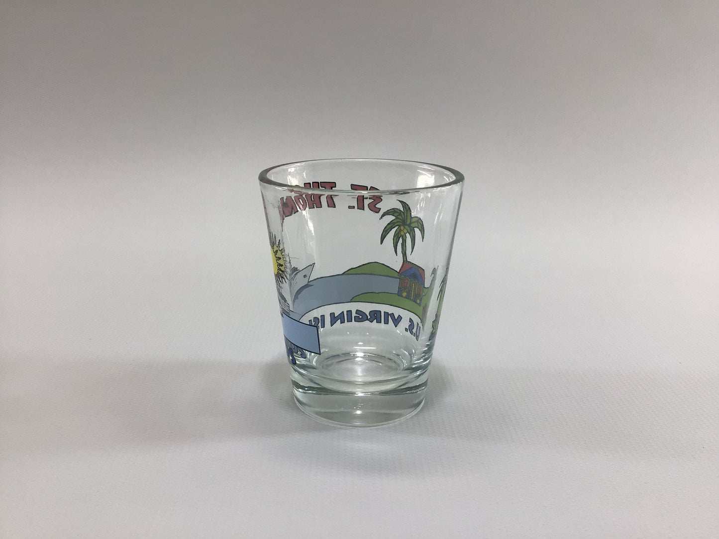 Vintage Shot Glass St Thomas Virgin Islands Souvenir Mid Century Collectible Barware Clear Glass ACL Cruise Ship Motif