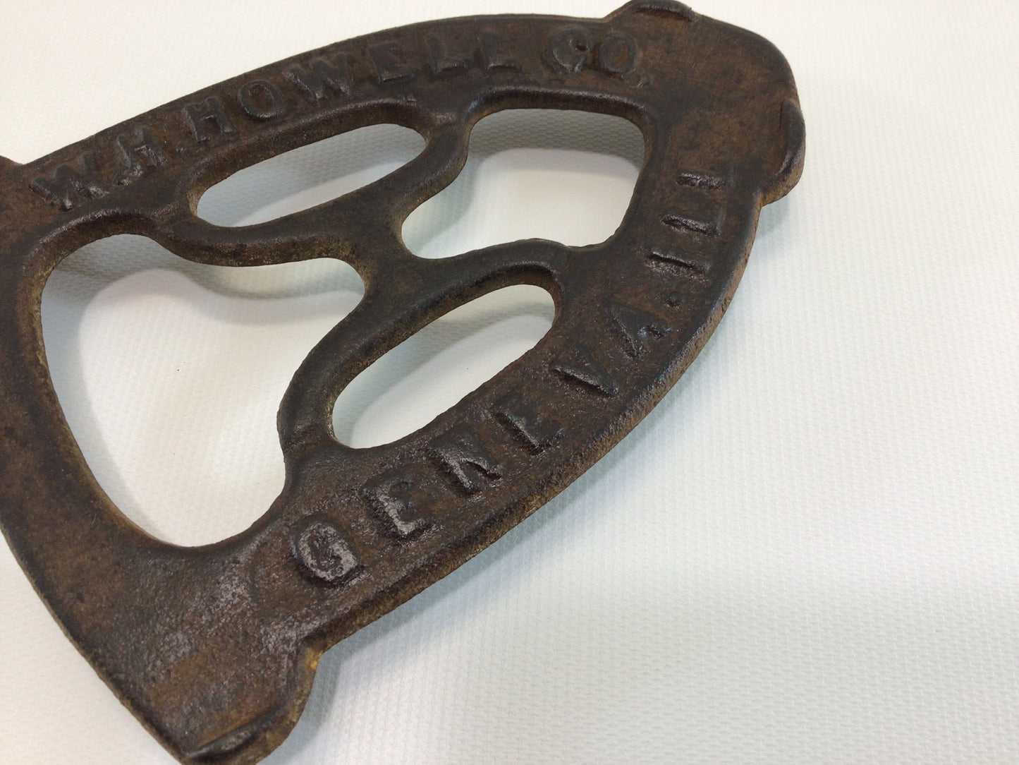 Sad Iron Trivet W H Howell Owl Geneva Illinois Vintage Collectible Cast Metal Home Decor