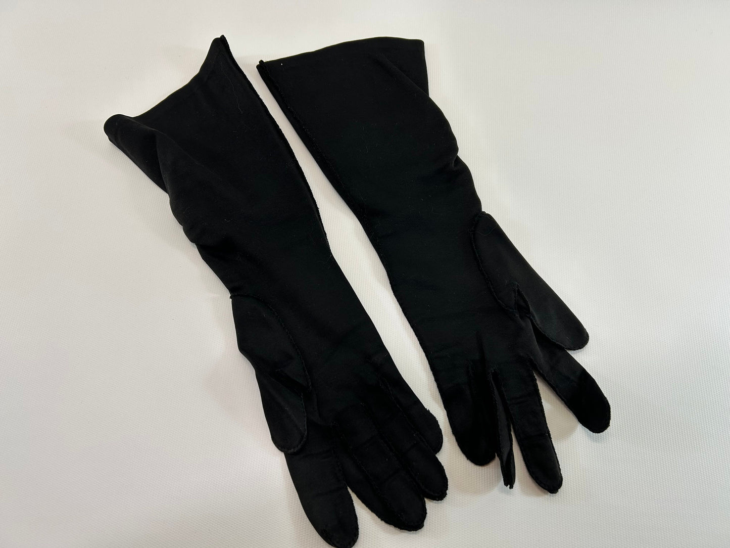 Beaded Rouching Black Mid Length Formal Opera Gloves Shalimar Cotton Blend size 7 1/2