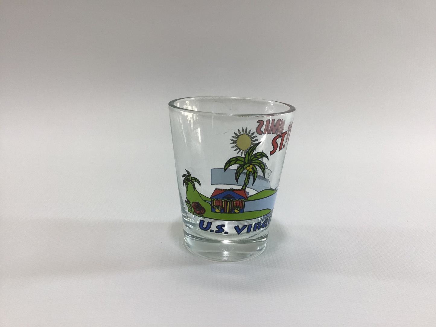 Vintage Shot Glass St Thomas Virgin Islands Souvenir Mid Century Collectible Barware Clear Glass ACL Cruise Ship Motif