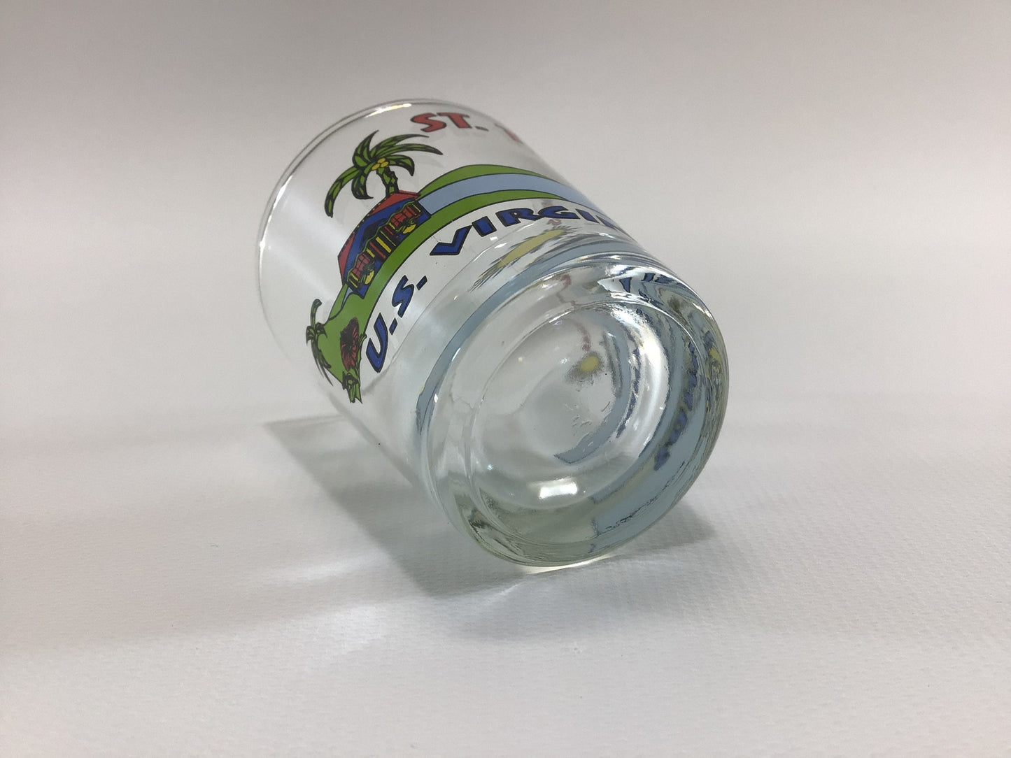 Vintage Shot Glass St Thomas Virgin Islands Souvenir Mid Century Collectible Barware Clear Glass ACL Cruise Ship Motif