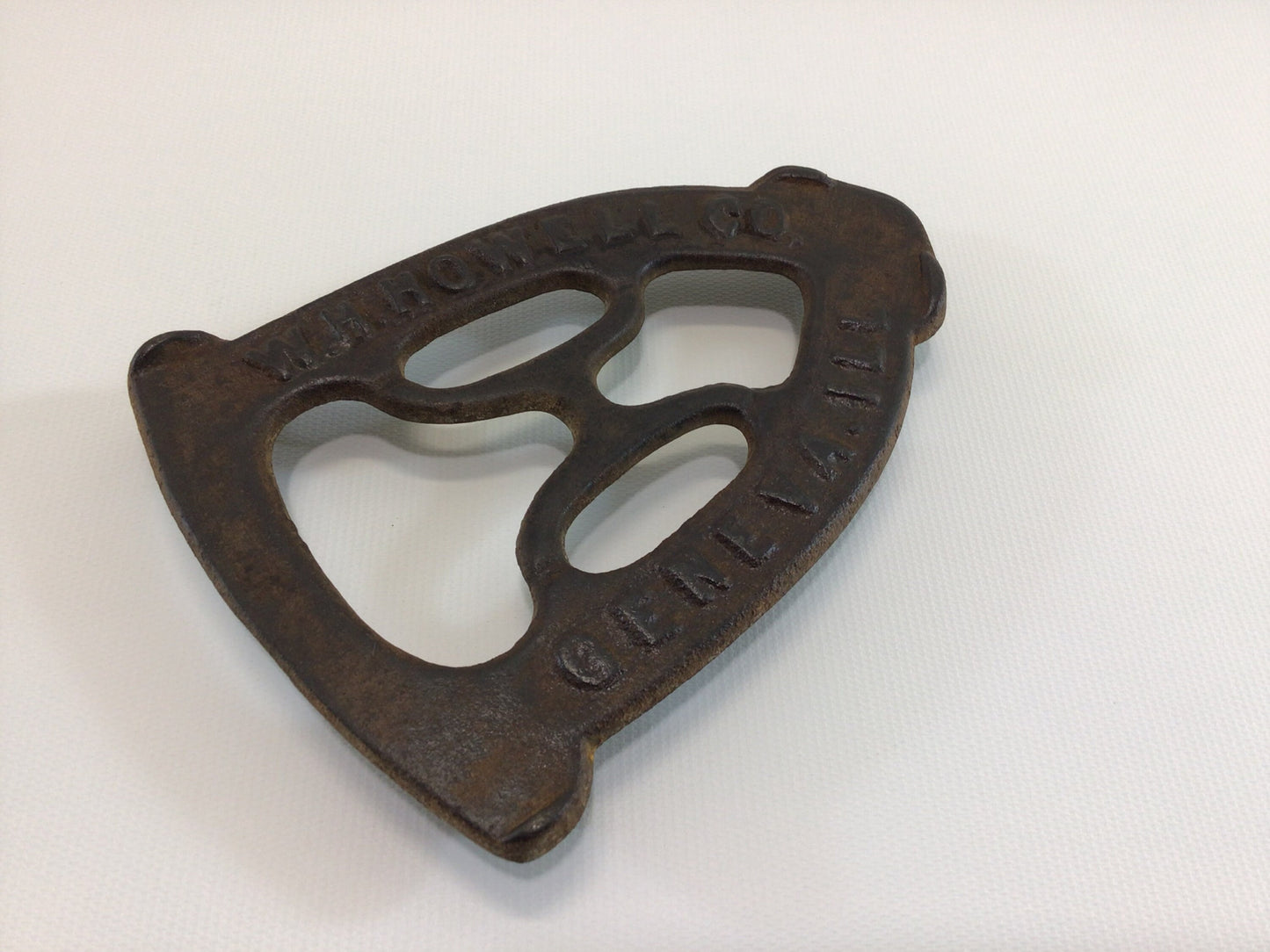 Sad Iron Trivet W H Howell Owl Geneva Illinois Vintage Collectible Cast Metal Home Decor