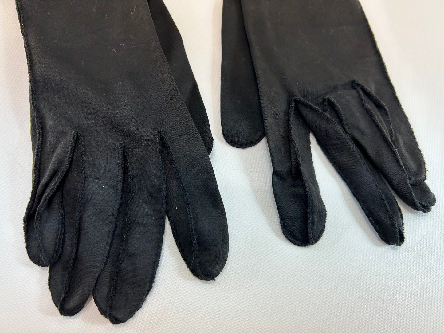 Beaded Rouching Black Mid Length Formal Opera Gloves Shalimar Cotton Blend size 7 1/2