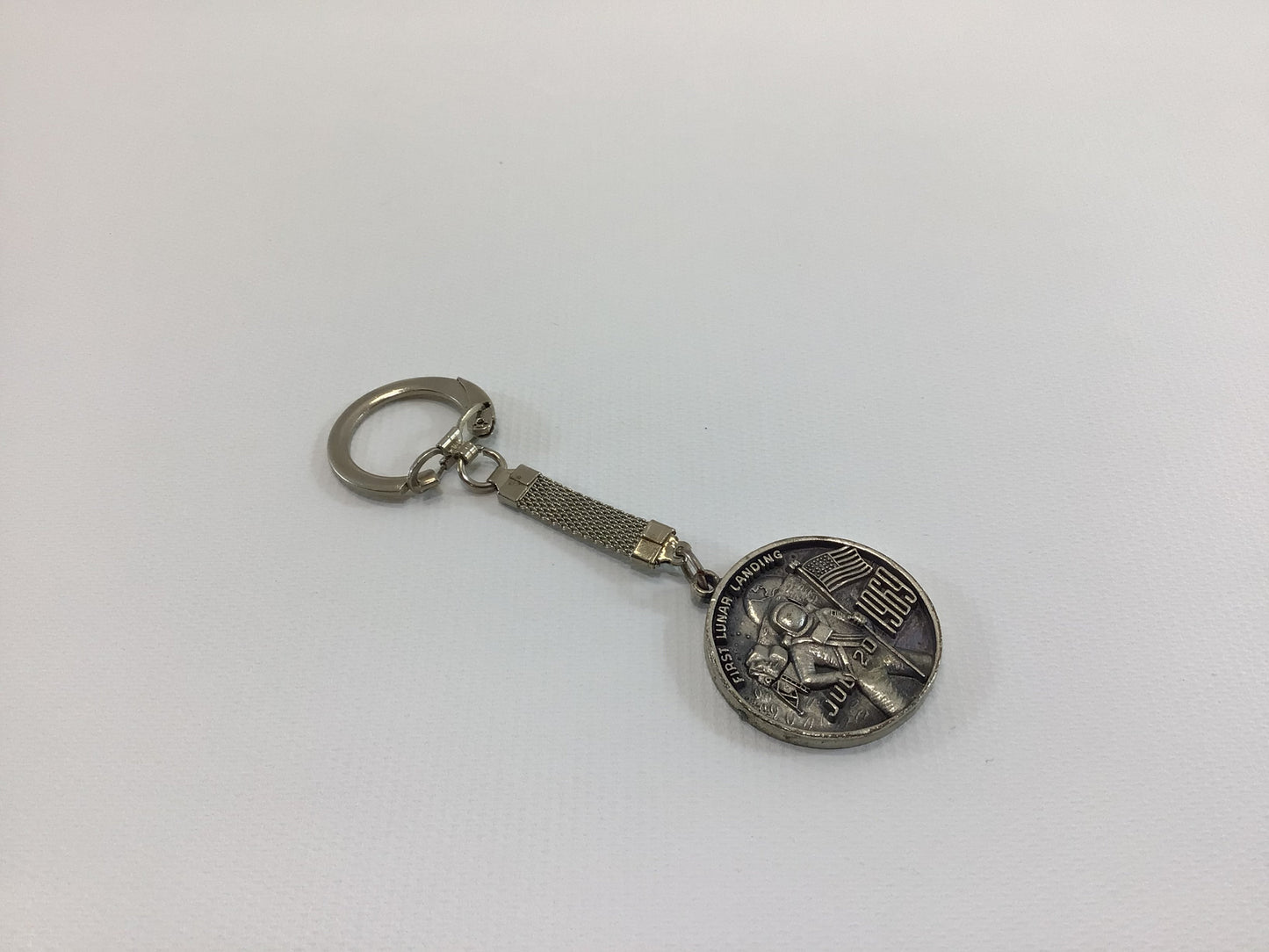 1969 Apollo 11 NASA Keychain Vintage Collectible High Relief Pewter First Lunar Landing Armstrong Collins Aldrin