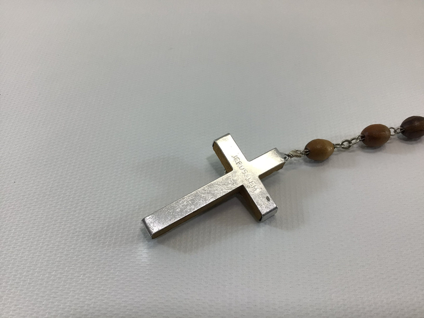 Vintage Wooden Bead Rosary Catholic Religious Prayer Jewelry Marked Terra Jerusalem