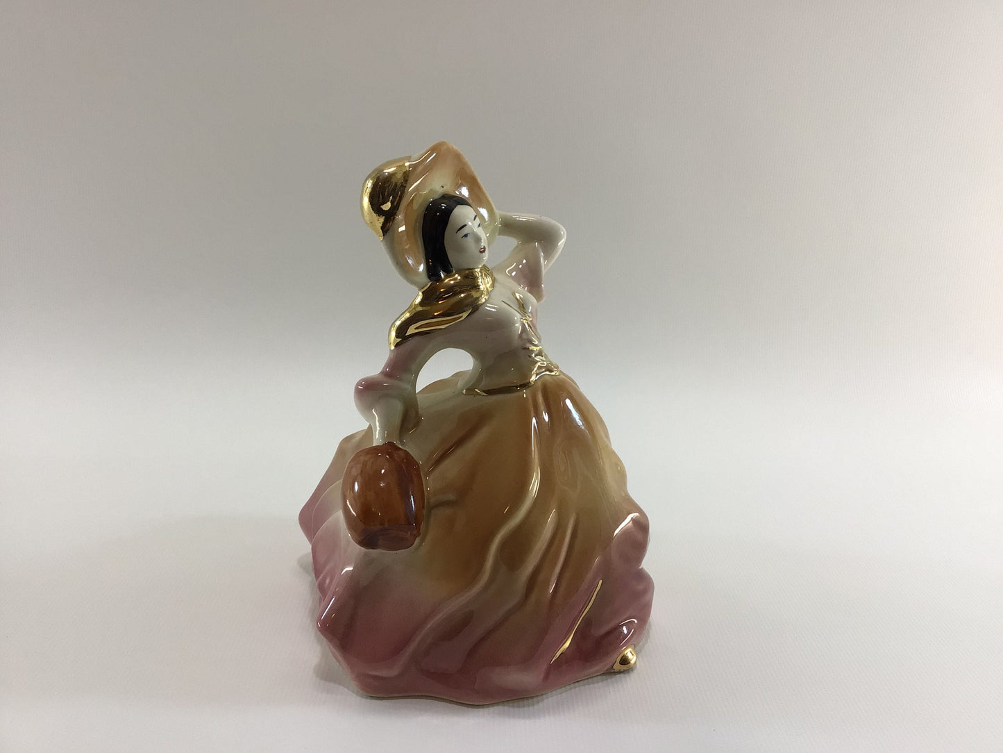 Southern Belle Ceramic Figurine Planter Gold Gilt Highlights 1950s Mid Century Home Decor
