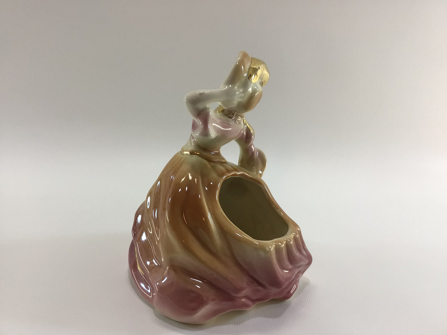 Southern Belle Ceramic Figurine Planter Gold Gilt Highlights 1950s Mid Century Home Decor