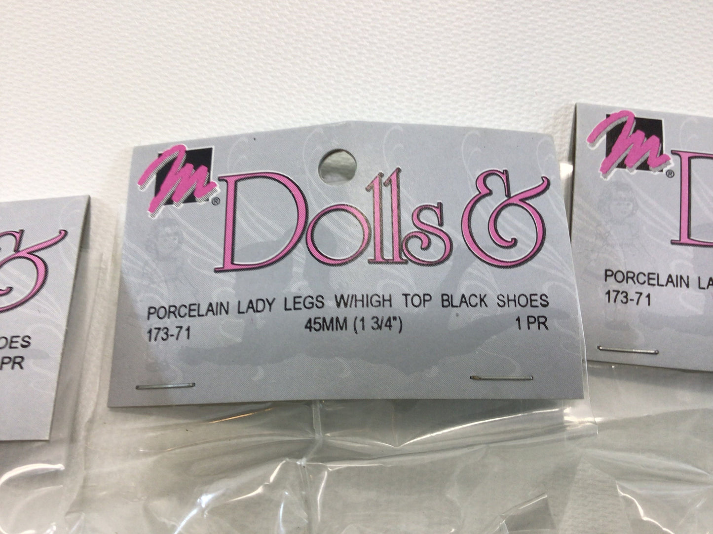 Porcelain Lady Legs High Top Black Shoes Vintage Mangelsen Doll Parts Box of 3 Sets No 173-71