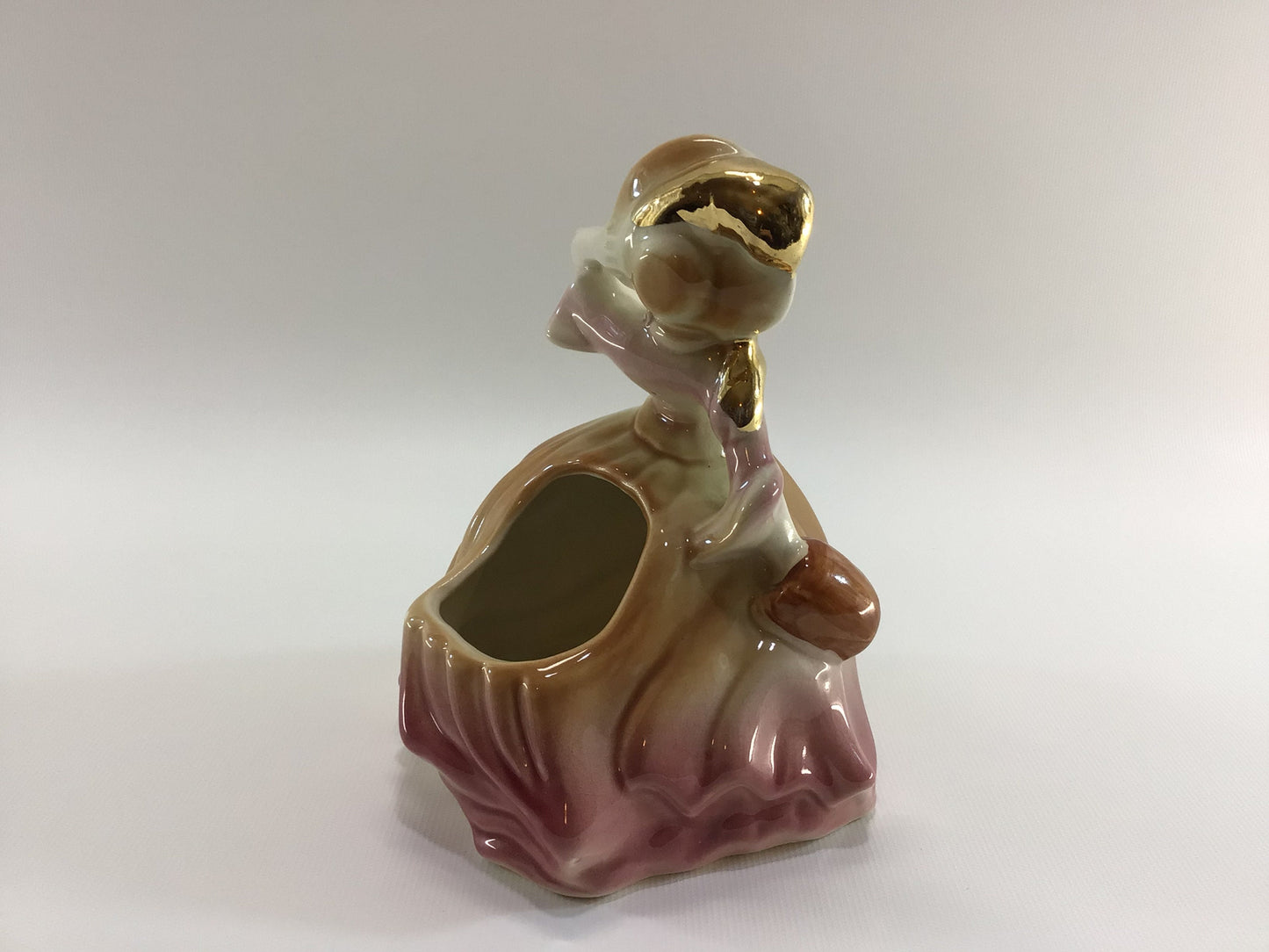 Southern Belle Ceramic Figurine Planter Gold Gilt Highlights 1950s Mid Century Home Decor