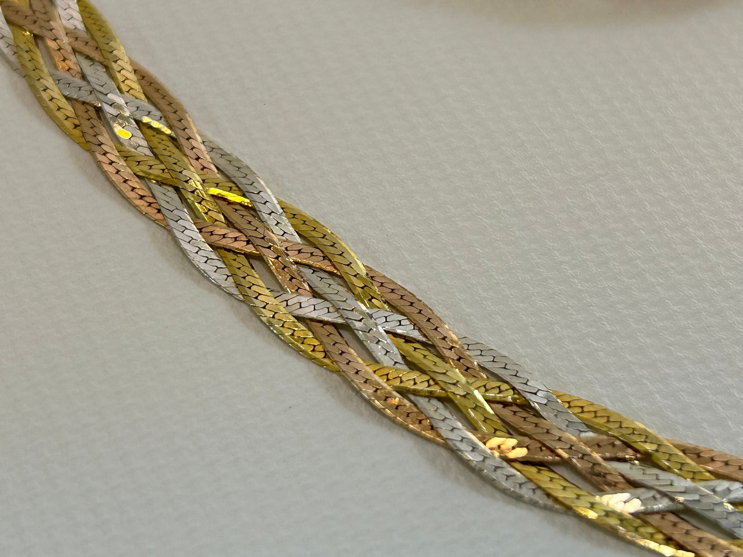 Sterling Silver Tricolor Gold Necklace Bracelet Set Rose Yellow Gold Over Silver Braided Chain Jewelry