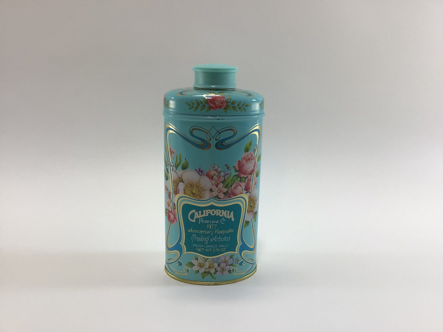 Avon California Perfume Co 1977 Anniversary Keepsake Trailing Arbutus Talc Powder 3.75 oz Display Tin