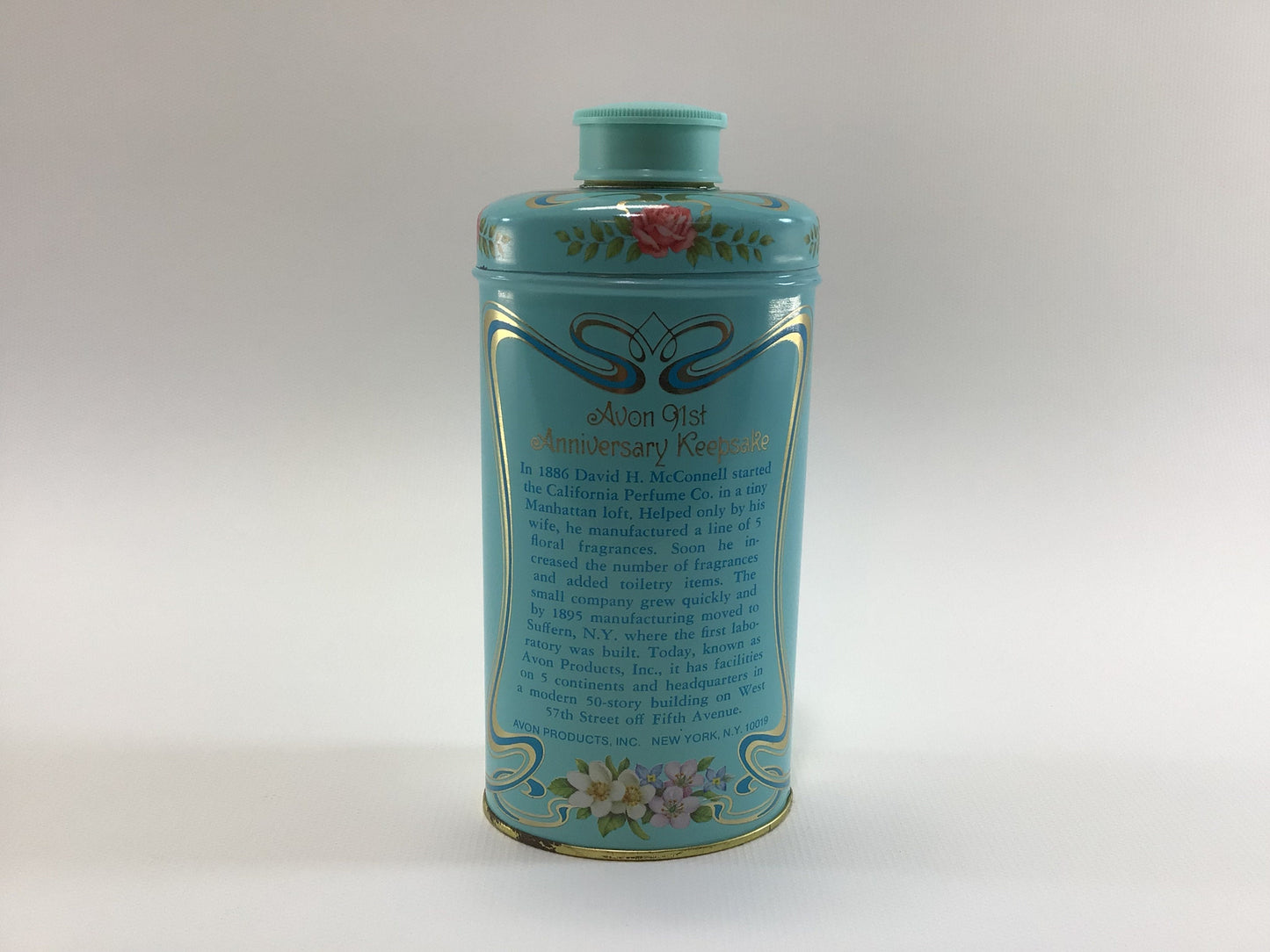 Avon California Perfume Co 1977 Anniversary Keepsake Trailing Arbutus Talc Powder 3.75 oz Display Tin