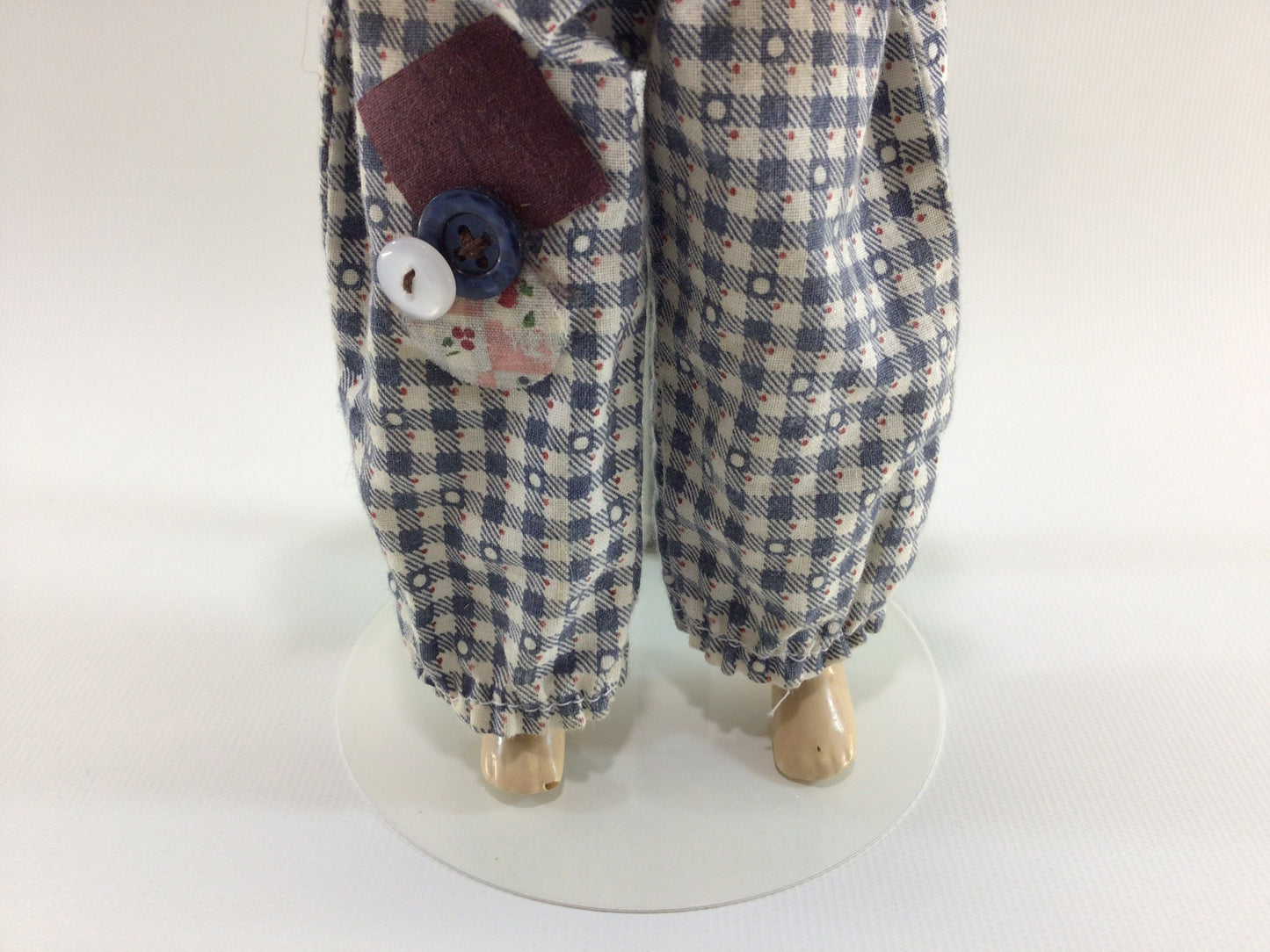 Sleepy Eye Composition Doll Vintage Toy in Handmade Blue and Red Checkered Romper Suit Outfit