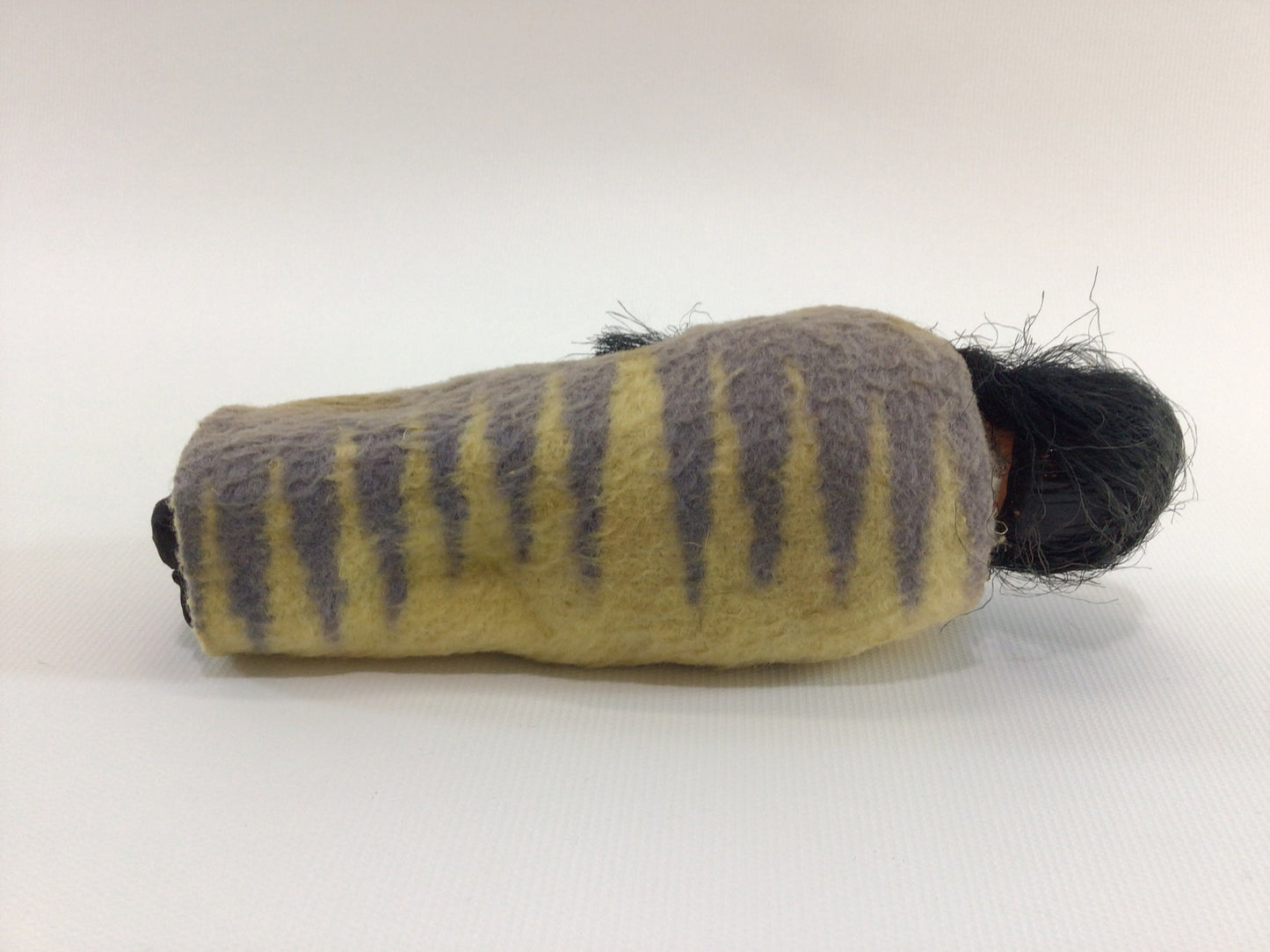 Native American Skookum Doll Vintage Celluloid Souvenir Toy wearing Dyed Felt Blanket
