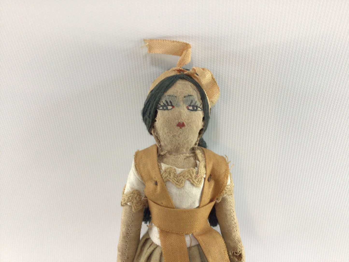 Mexican Senorita Doll Vintage Excelsior Toy Souvenir in Faded Red Green Dress