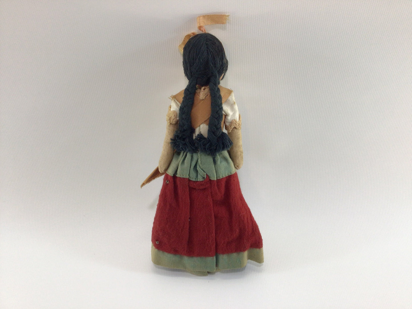 Mexican Senorita Doll Vintage Excelsior Toy Souvenir in Faded Red Green Dress
