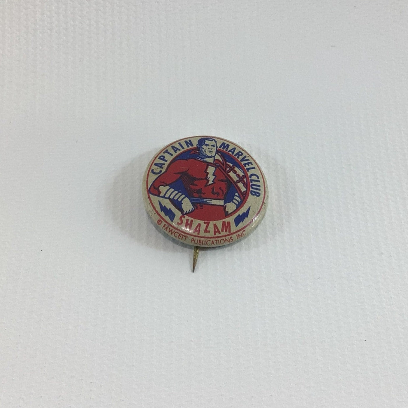 Shazam Captain Marvel Club Vintage Celluloid Pinback Button Fawcett Pub Inc Made in USA