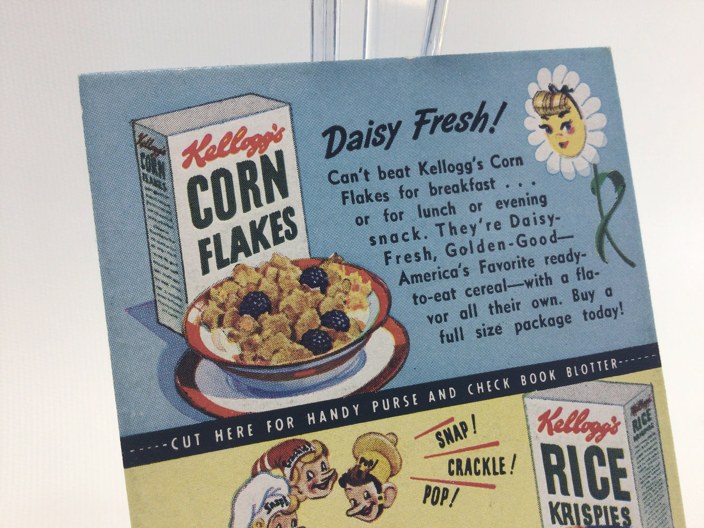 Kellogg's Breakfast Cereal Ink Blotter Vintage Advertising Ephemera Snap Crackle Pop and Daisy