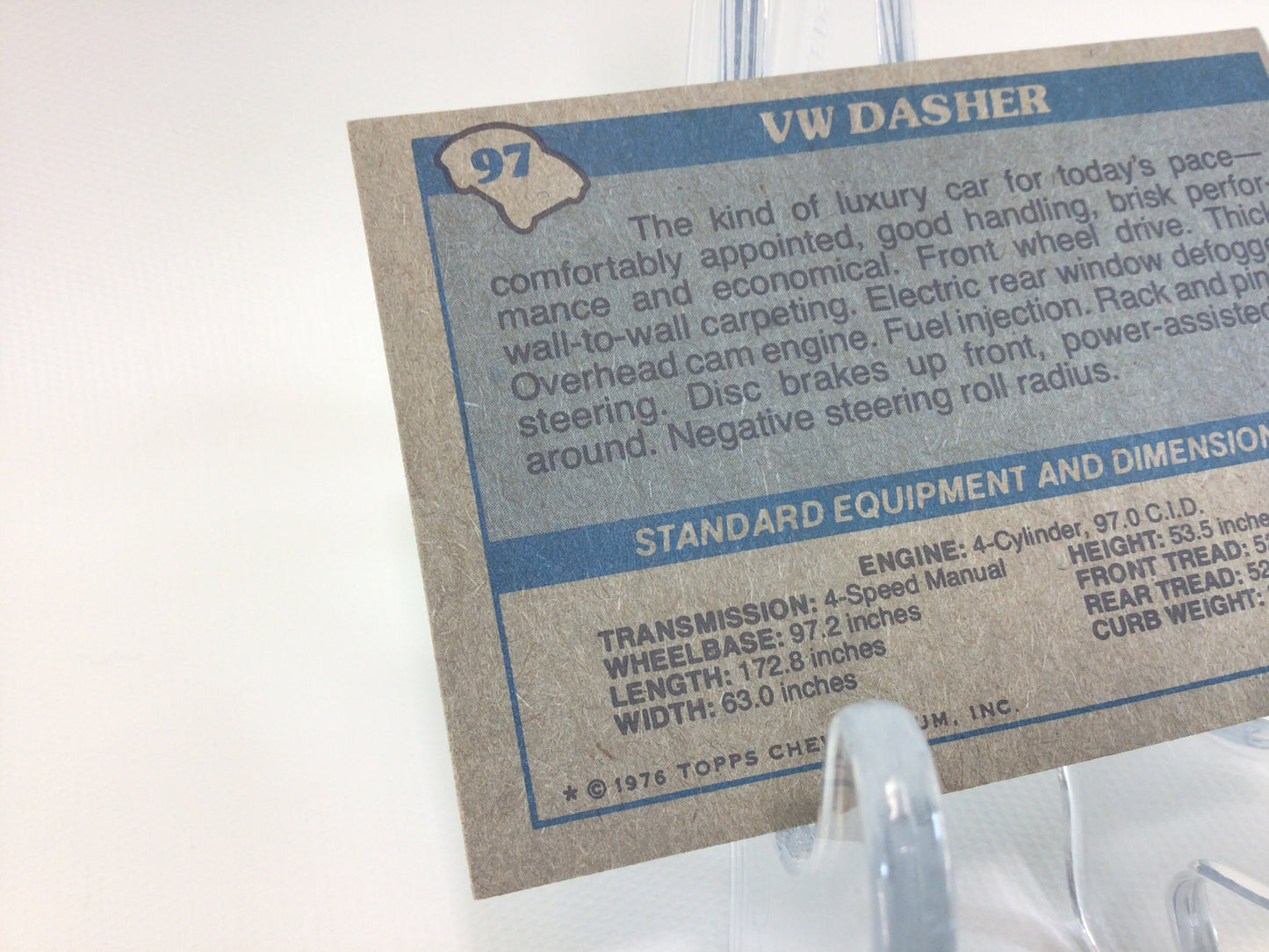 1976 Topps TCG Inc Volkswagon VW Dasher Trading Card