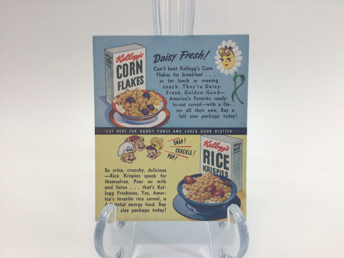 Kellogg's Breakfast Cereal Ink Blotter Vintage Advertising Ephemera Snap Crackle Pop and Daisy