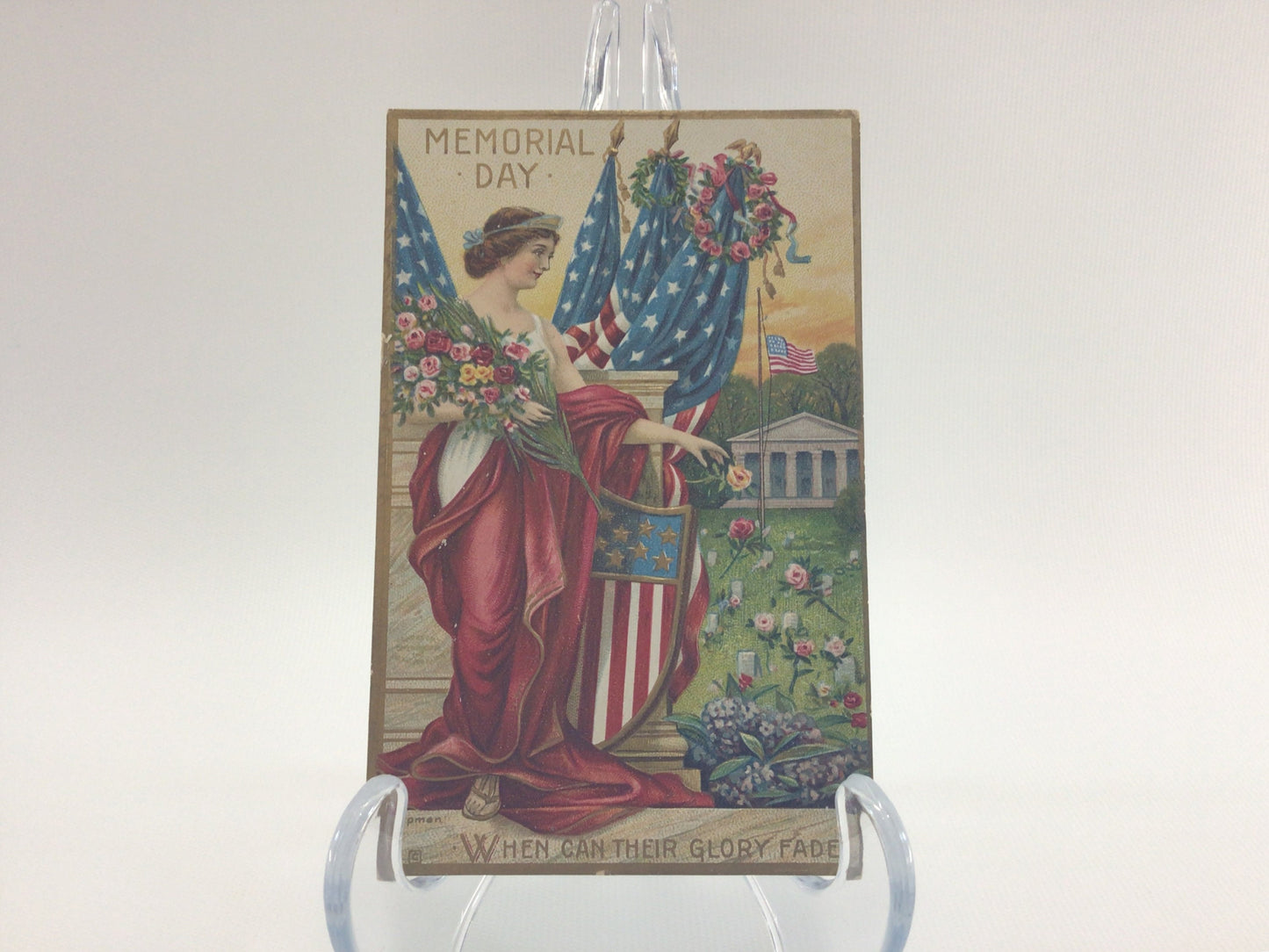 Antique Postcard Embossed Gold Gilt Chapman Memorial Day Lady Liberty