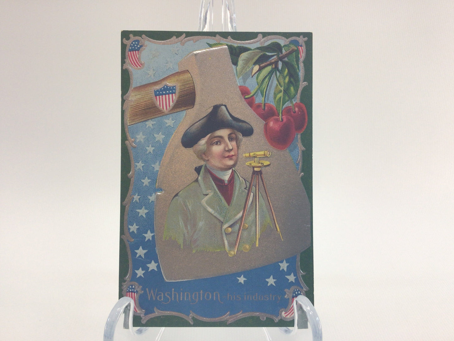 Antique Postcard Embossed Silver Gilt George Washington Birthday Series No 2 Industry