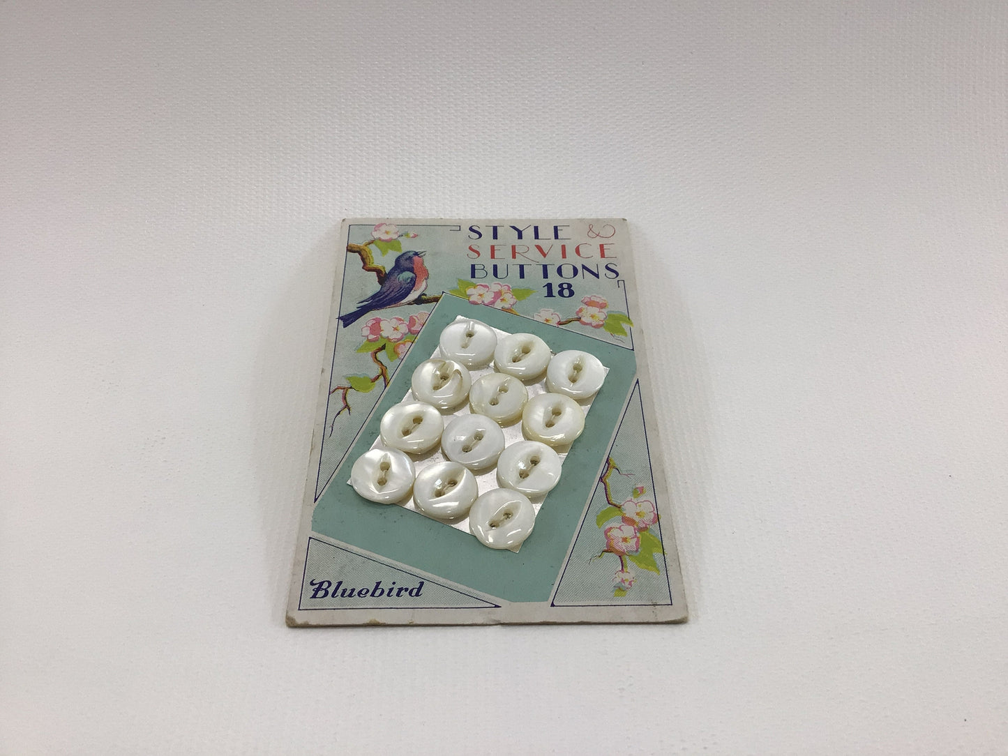 Vintage Buttons on Card Sewing Notions Bluebird Service Style Buttons Mother of Pearl Size 18
