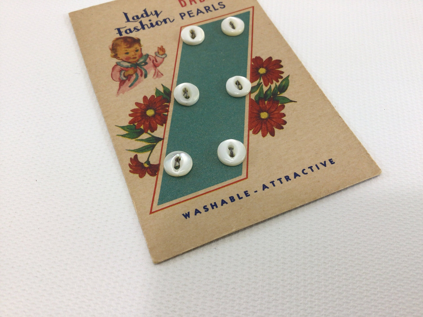 Vintage Buttons on Card Sewing Notions Lady Fashion Baby Pearls Mother of Pearl