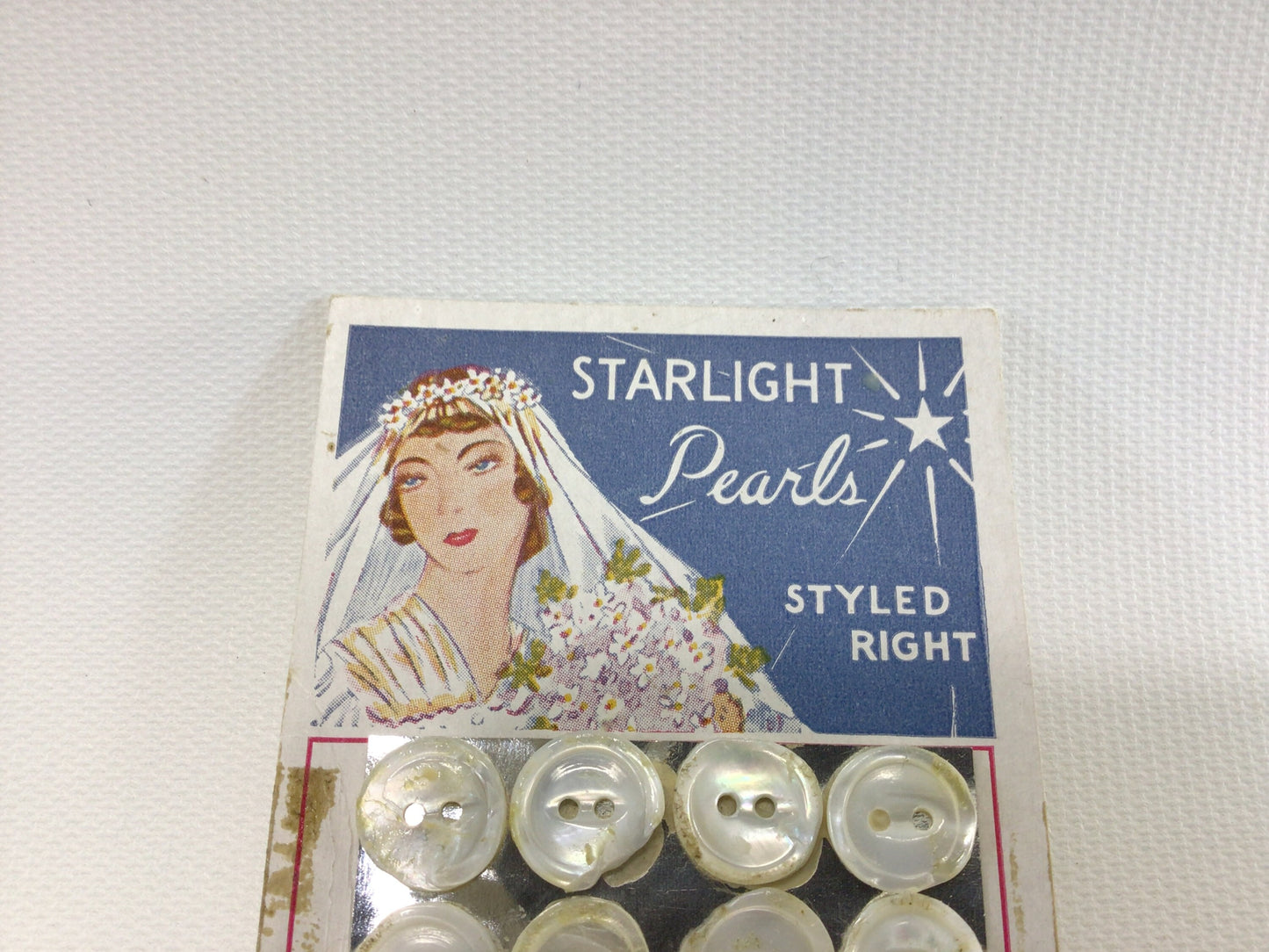 Vintage Buttons on Card Sewing Notions Starlight Pearls Styled Right Mother of Pearl