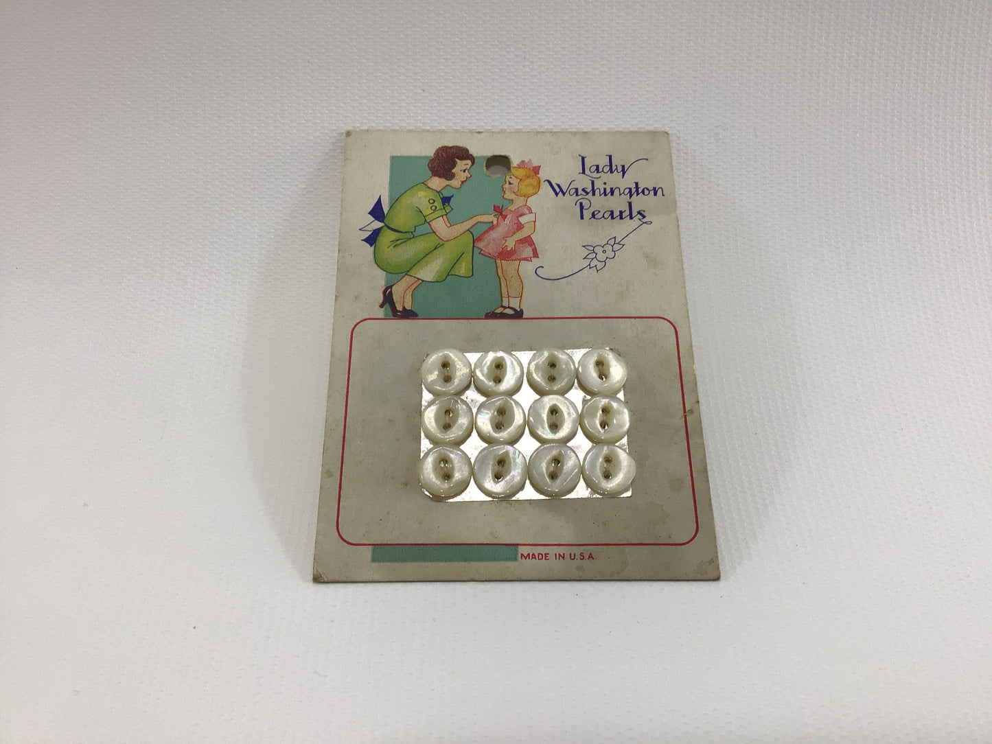 Vintage Buttons on Card Sewing Notions Lady Washington Pearls Made in USA Mother of Pearl