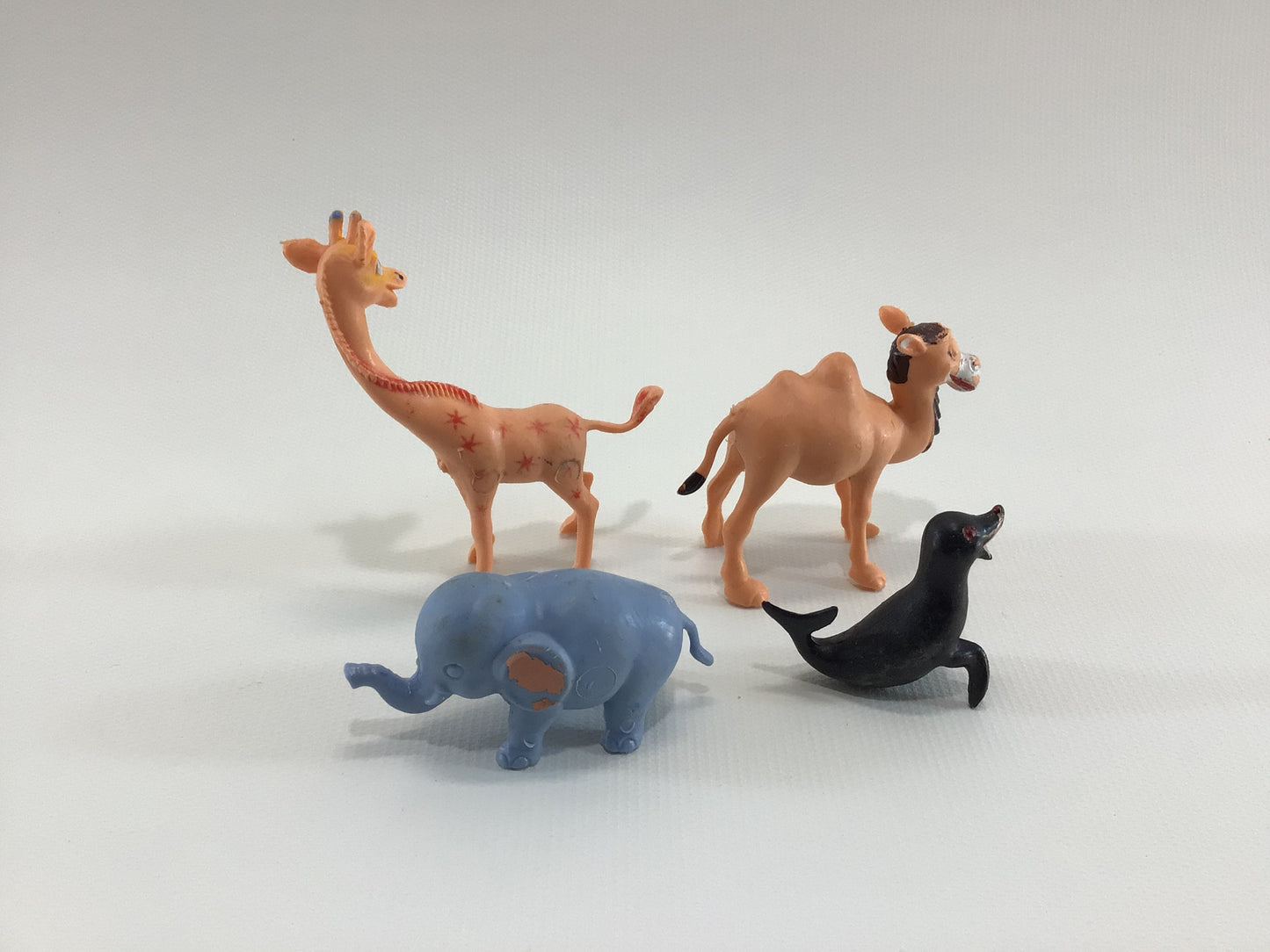 Zoo Animals Collectible Plastic Toy Figurines Mid Century Made in Hong Kong Kitschy Toys 4 Pieces