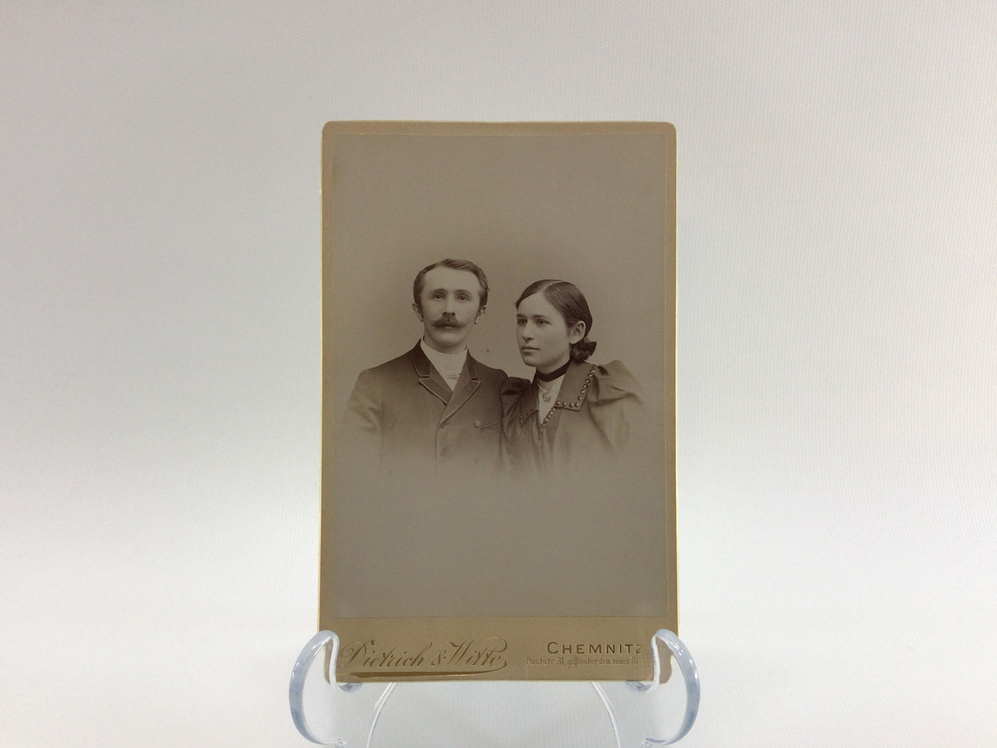 Antique Victorian CDV Cabinet Card Portrait Photograph Young Couple Chemnitz Germany from Gerhardt Family Photo Album Collection 4.25 x 6.5
