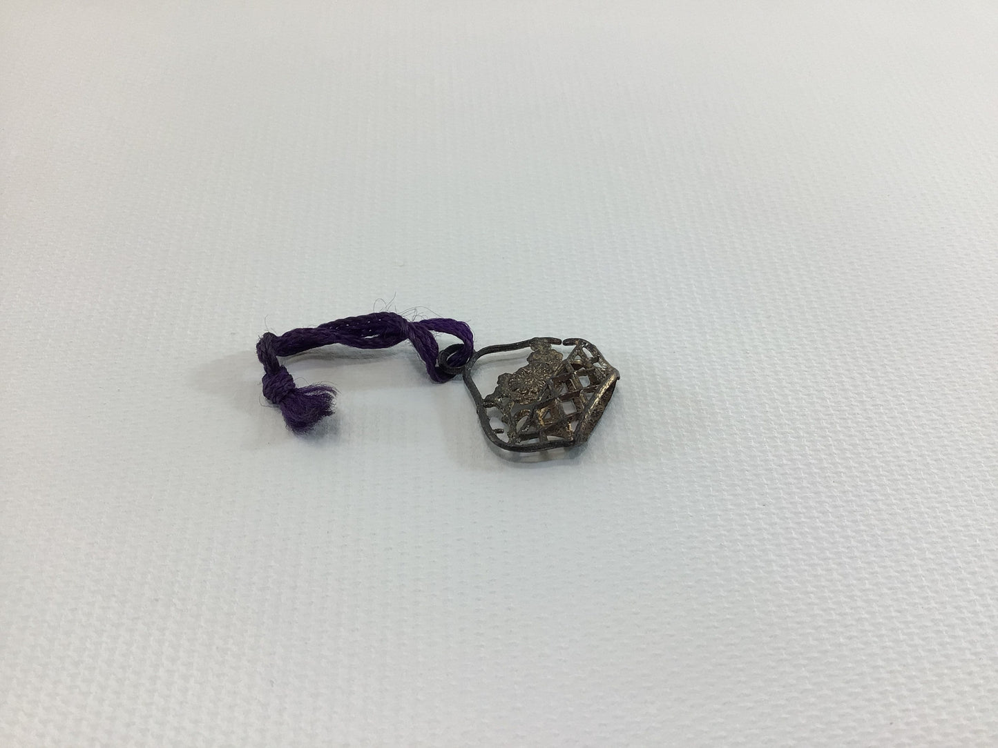 Cracker Jack Prize Flower Basket 1920s Vintage Miniature Toy Japanned Pot Metal Bracelet Charm