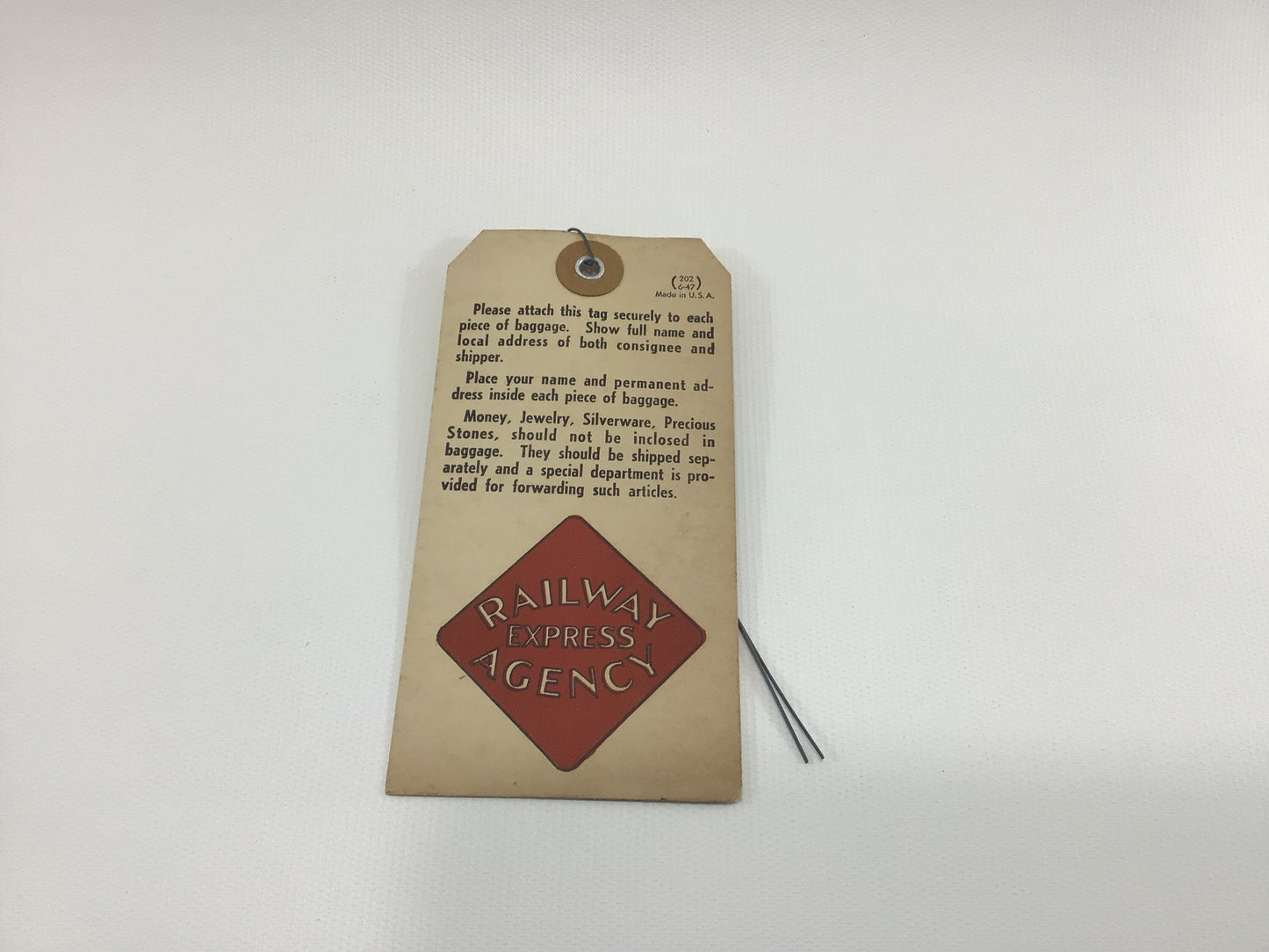 Express Railway Agency Baggage Ticket with Wire Vintage Collectible Railroad Ephemera