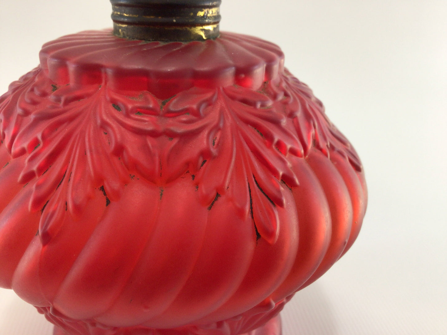 Antique Red Satin Glass Whale Oil Lamp Base Home Decor Replacement Part