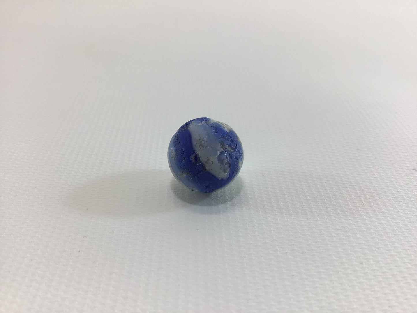 Clay Marble Blue White Swirl with Quartz Approx 1/2" Antique Primitive Handmade Toy