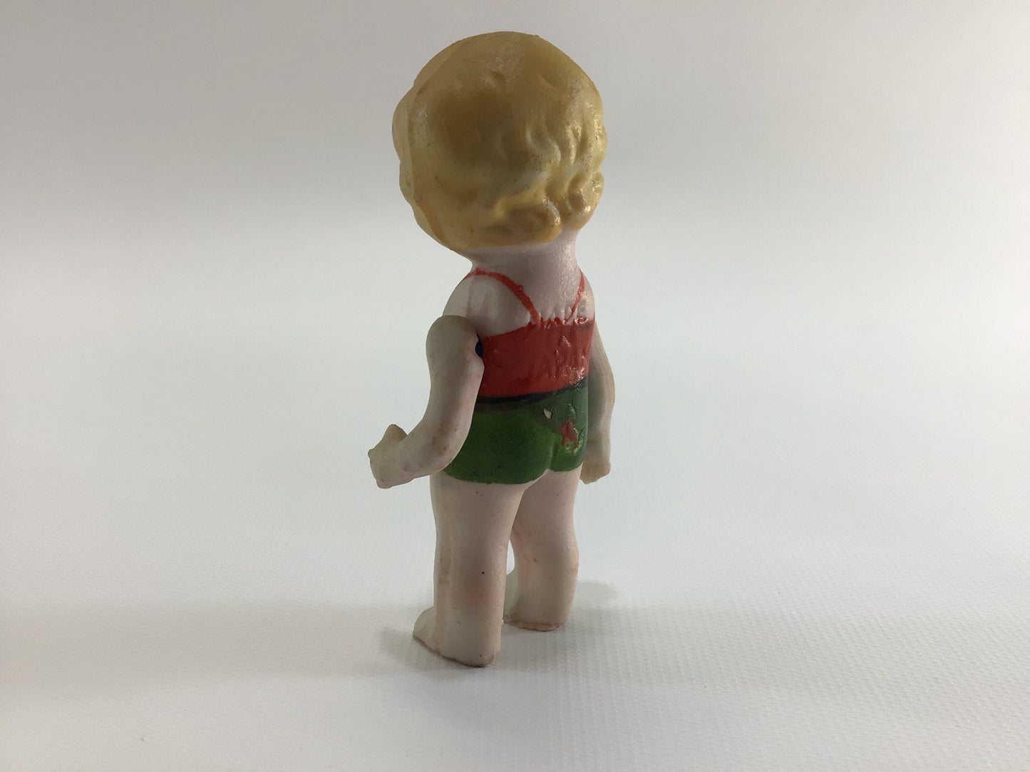 Bisque Ceramic Little Swimsuit Girl with Articulated Arms 1930s Vintage Miniature Toy Frozen Charlotte Style Doll Made in Japan