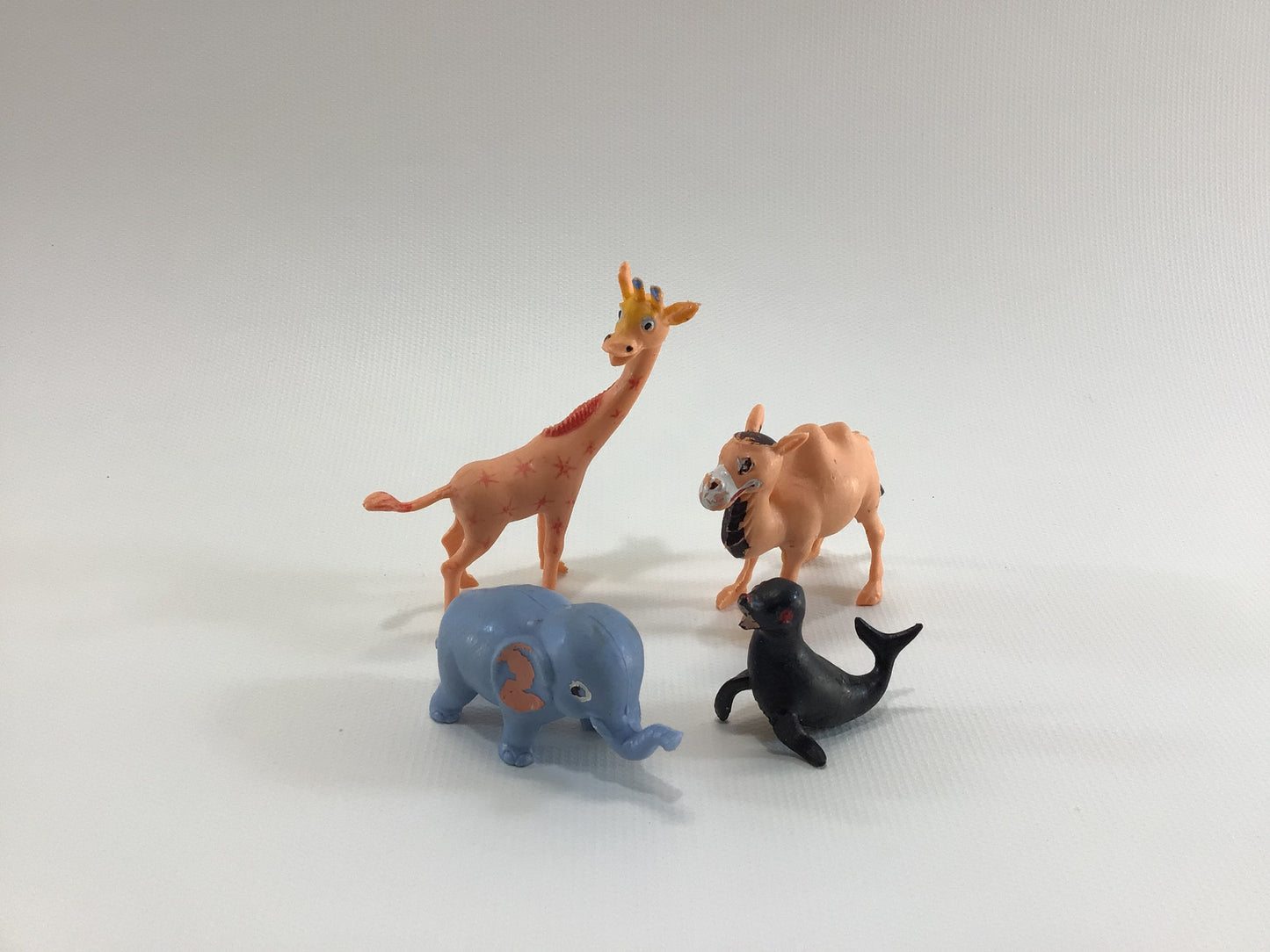 Zoo Animals Collectible Plastic Toy Figurines Mid Century Made in Hong Kong Kitschy Toys 4 Pieces