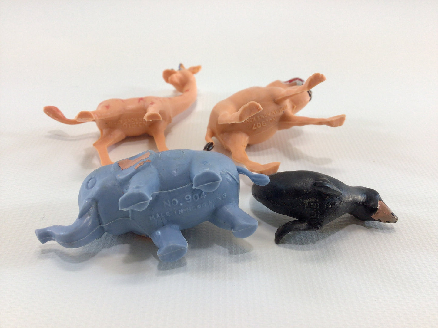 Zoo Animals Collectible Plastic Toy Figurines Mid Century Made in Hong Kong Kitschy Toys 4 Pieces