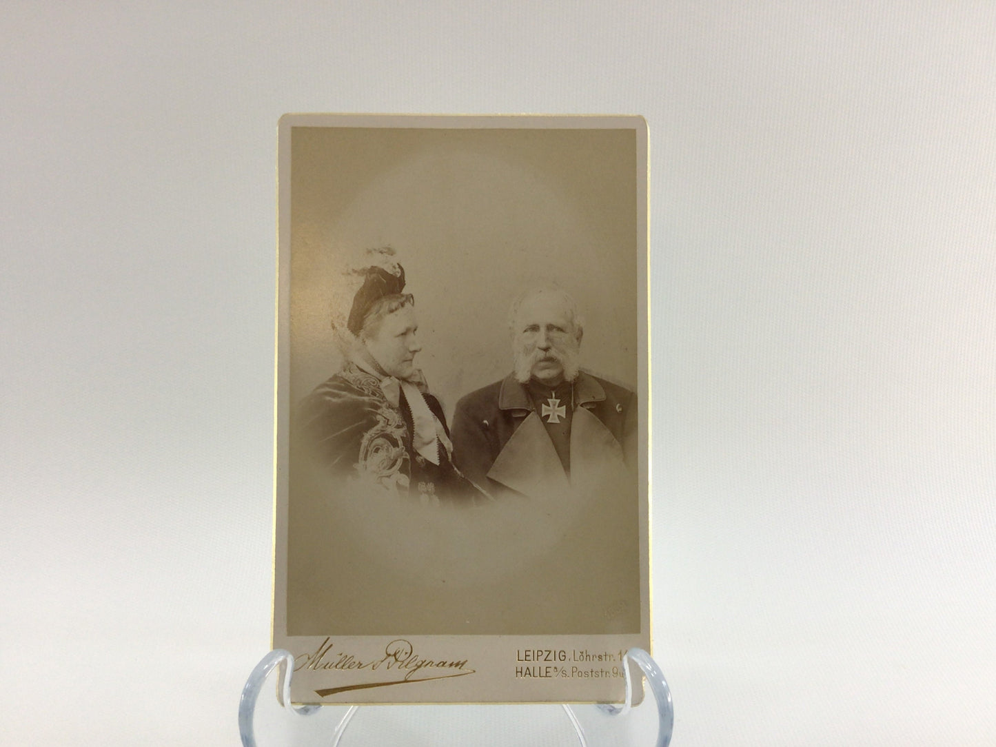 Antique Victorian CDV Cabinet Card Portrait Photograph Elderly Couple Leipzig Germany from Gerhardt Family Photo Album Collection 4.25 x 6.5