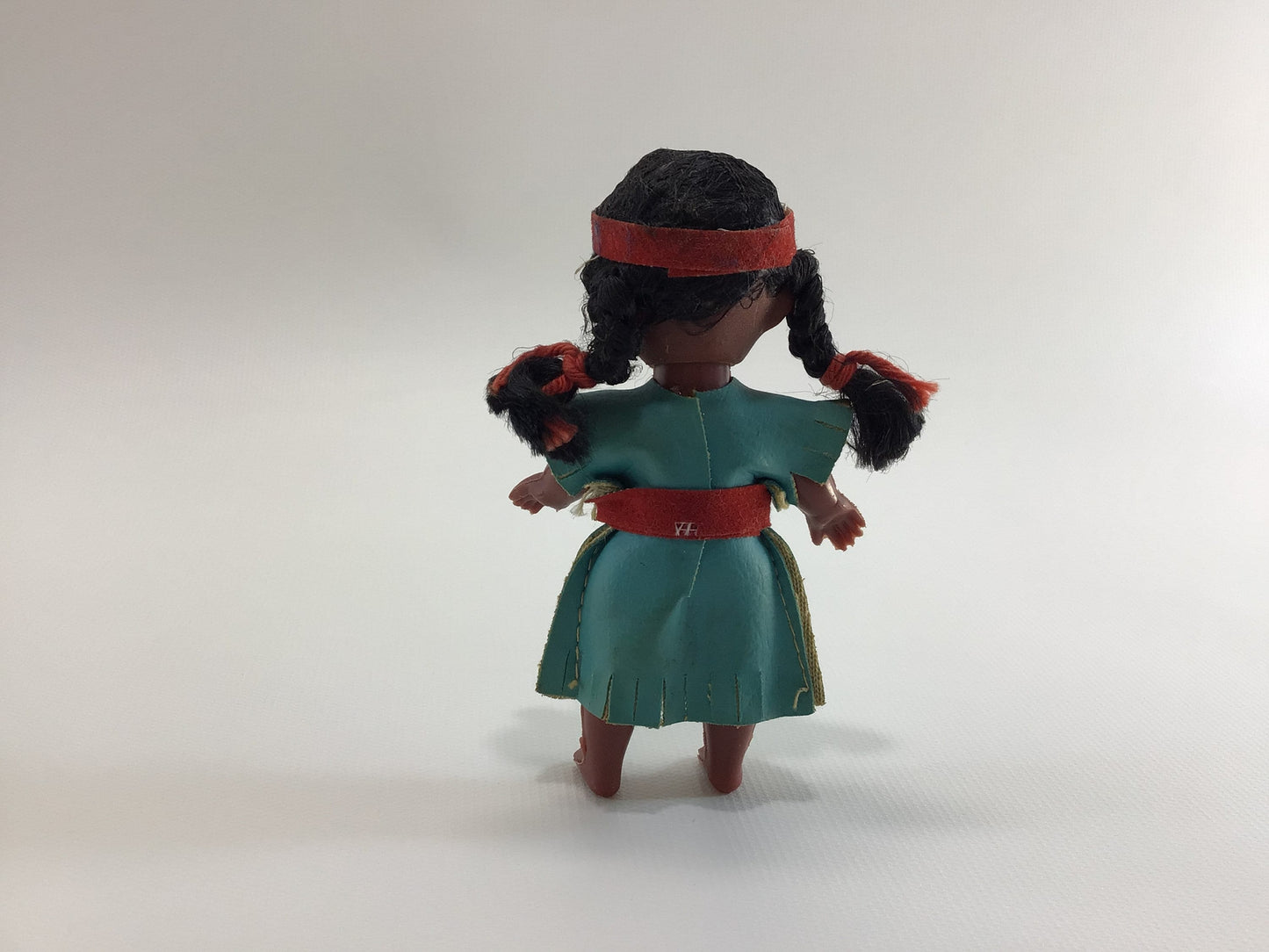 Native American 4" Doll Vintage Molded Plastic Beaded Pleather Dress Souvenir Toy