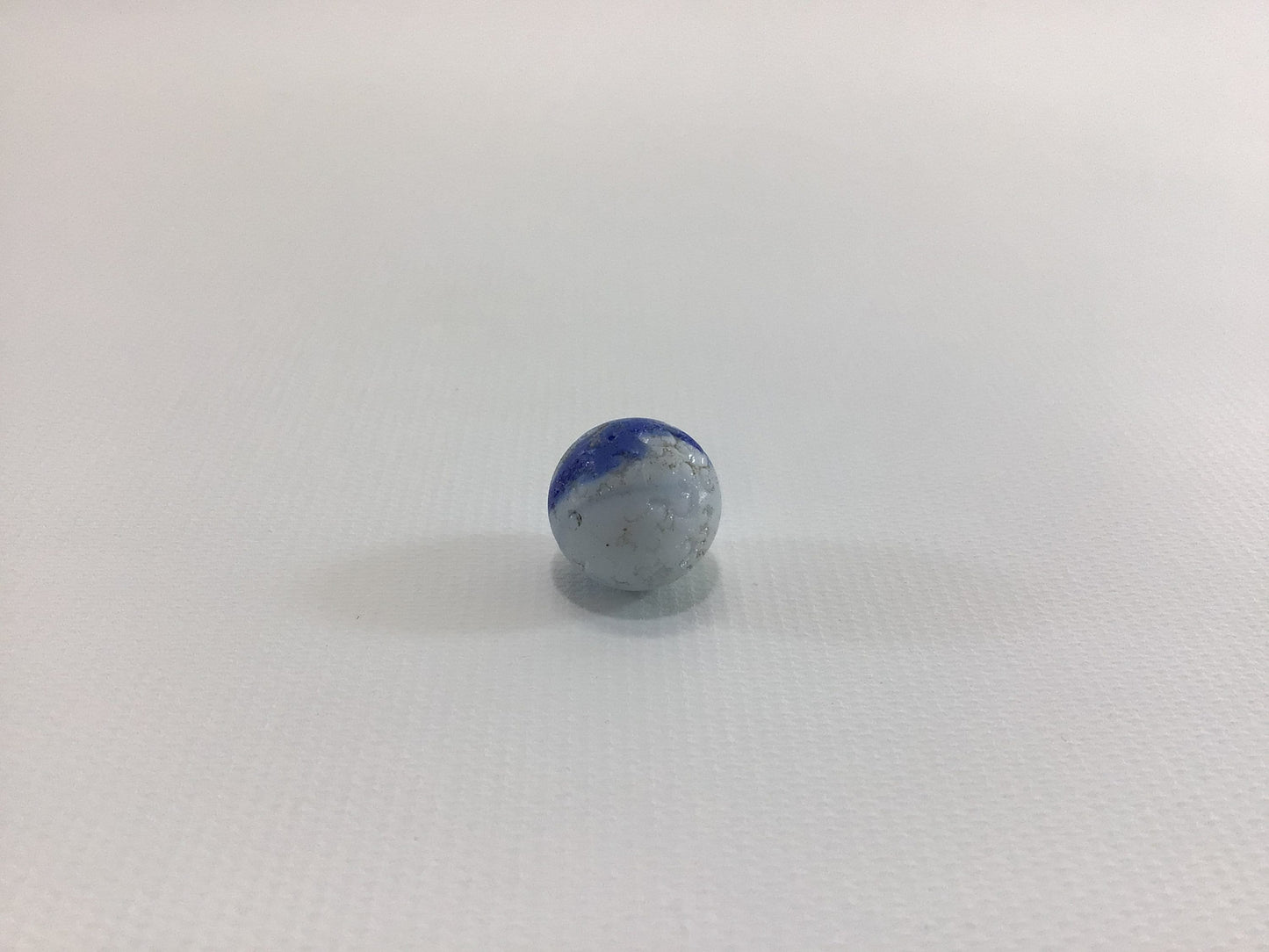 Clay Marble Blue White Swirl with Quartz Approx 1/2" Antique Primitive Handmade Toy